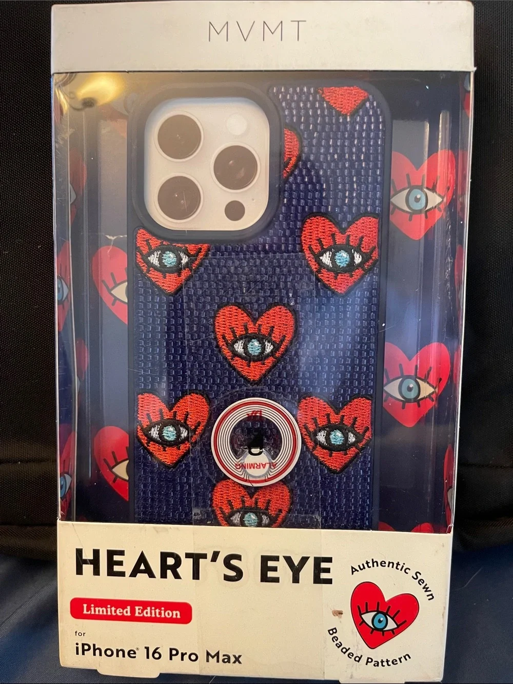 MVMT Navy Blue Heart's Eye iPhone 16 Pro Max Case with Red Heart Pattern